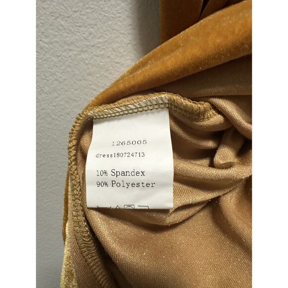 Shein Women’s Large Gold Velvet Bodycon Midi Dress Short Sleeve Stretch Back Zip - Picture 3 of 8